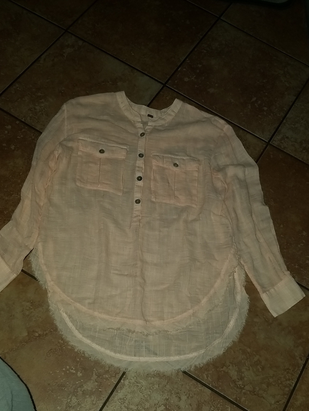 Free People Light Blush Button-Up Henley Blouse